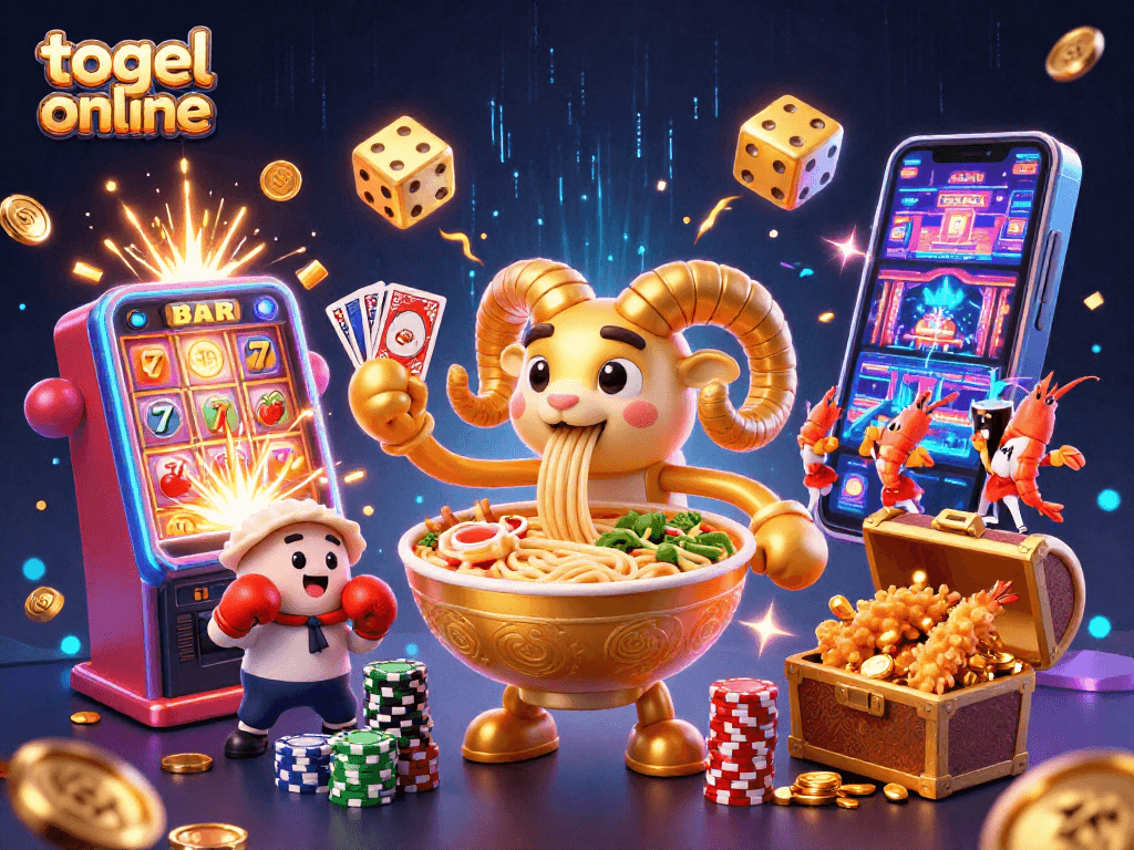 Permainan togel online yang menarik, dengan karakter kartun dan elemen kasino yang dinamis.
