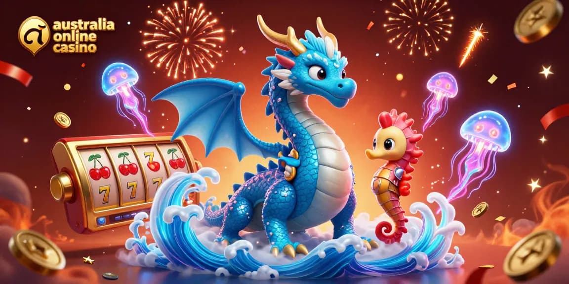 Play at top australia online casino featuring majestic dragon and vibrant slot reels