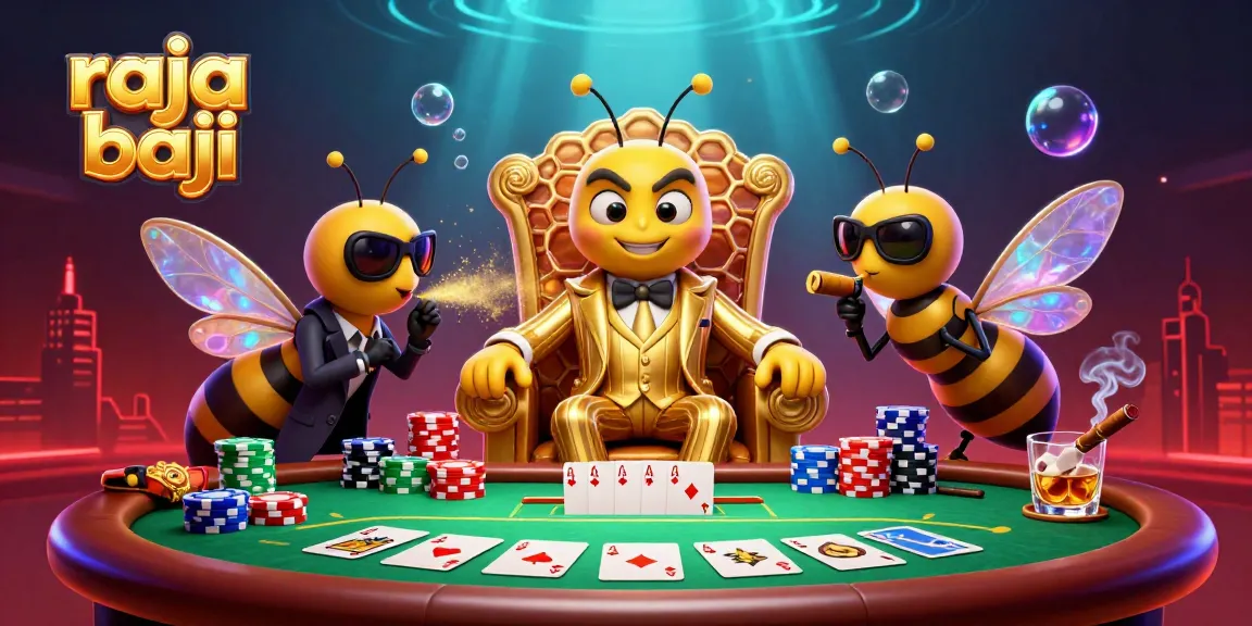 Engage with raja baji in a vibrant 3D casino scene featuring a bumblebee mob boss at a poker table.