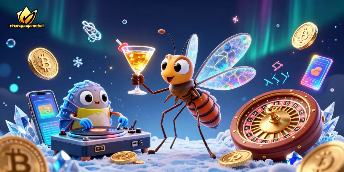 Engage in thrilling Callbreak challenges on nhanquagamebai with animated casino characters and vibrant crypto elements.