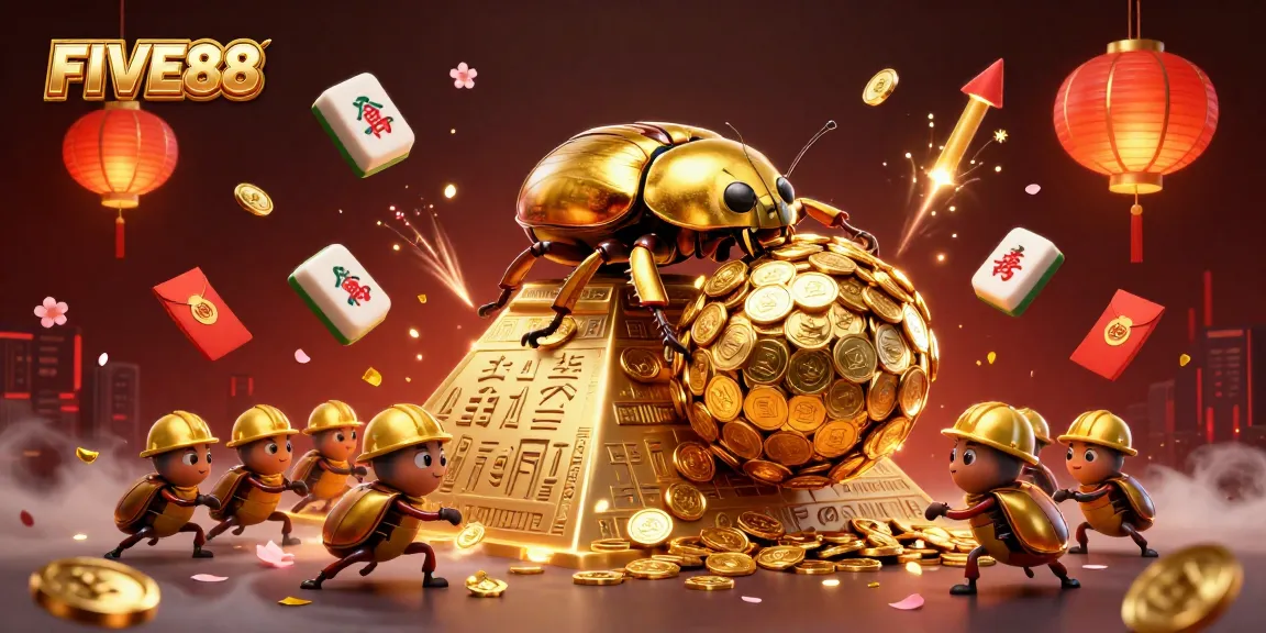 Experience the vibrant FIVE88 world of fortune with golden coins and captivating casino elements.