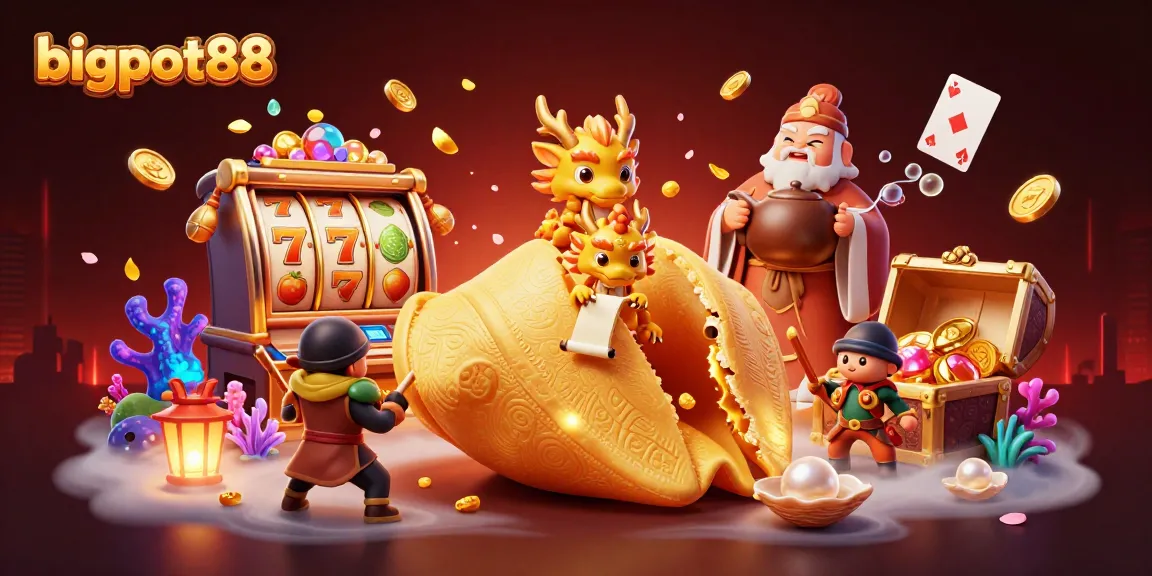 bigpot88 thrills players with an engaging 3D casino scene featuring lucky symbols and a golden dragon.
