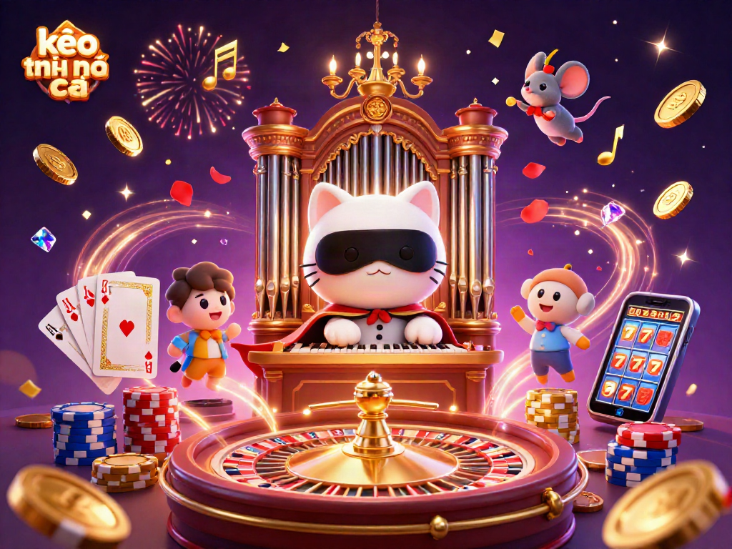 Engage in kèo nhà cái action with a vibrant casino scene featuring whimsical characters and dynamic game elements.