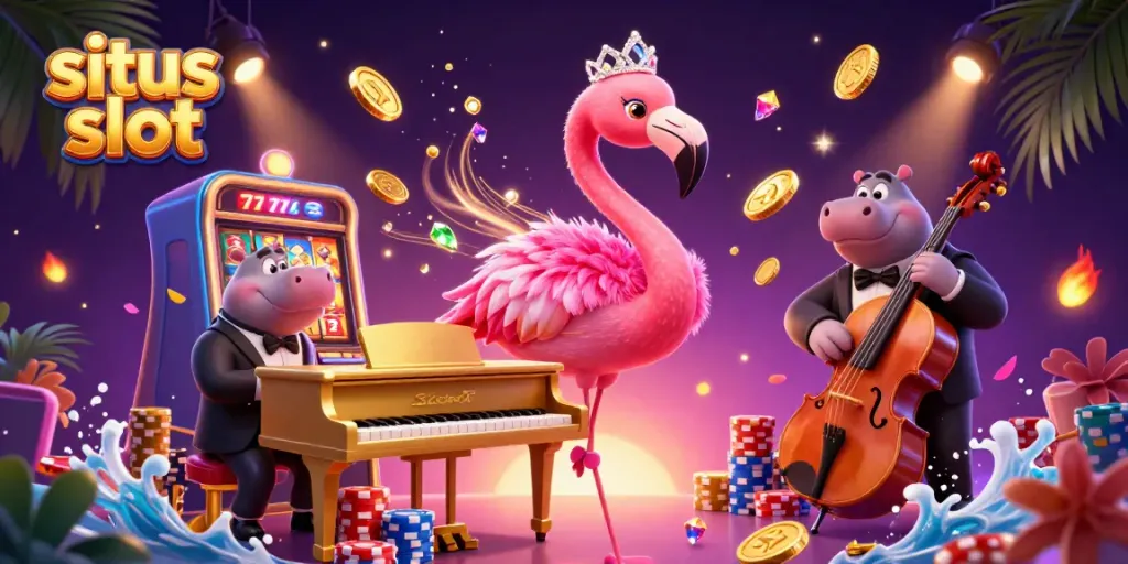 Gambarkan kasino dengan situs slot yang meriah, menciptakan suasana bermain yang penuh kesenangan.