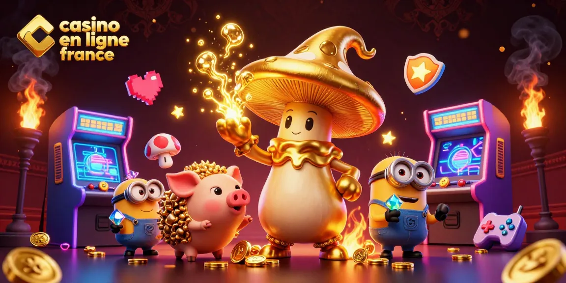 Découvrez une scène magique au casino en ligne France avec un wizard champignon doré canalisant des trésors.