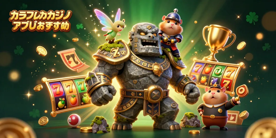 オンラインカジノ アプリおすすめのためのスロットキャラクターが集う賑やかなシーン