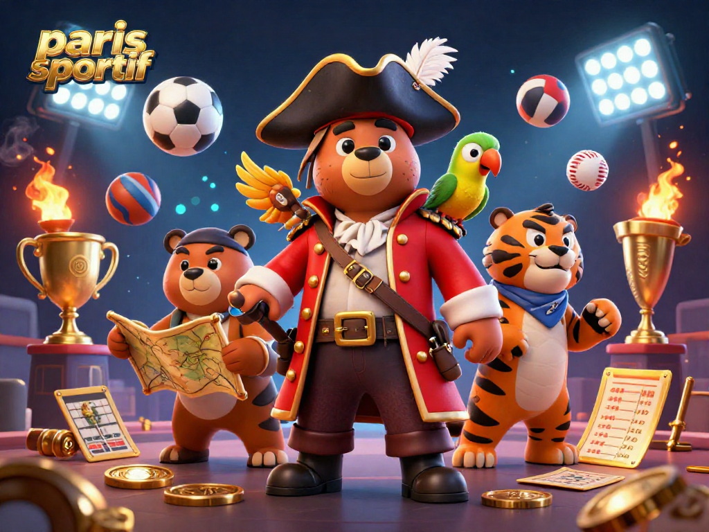 Pariez sur paris sportif avec des personnages animés et des éléments de jeu sportifs vibrants.
