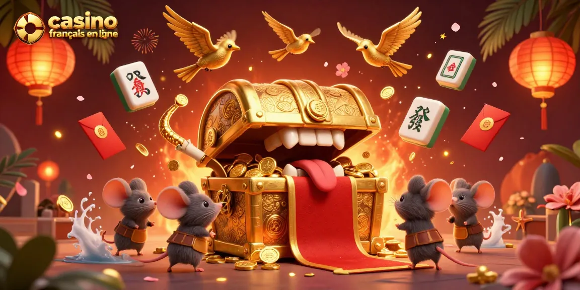 Vainquez avec le casino français en ligne grâce à une illustration de coffre au trésor attirant les aventuriers.