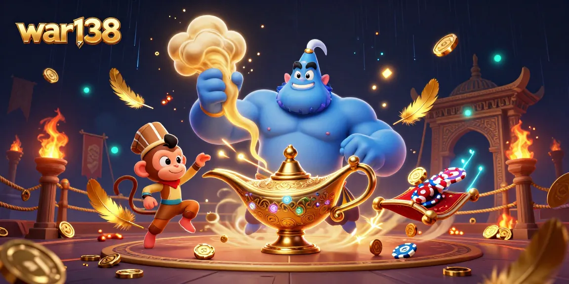 Experience the thrill of war138 with a magical genie and poker chips in a captivating casino fantasy.