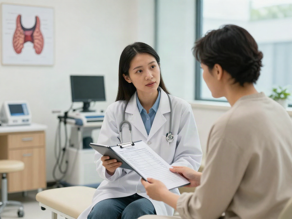 Thyroid specialists in Abu Dhabi consulting with a patient in a modern healthcare clinic, showcasing expert care.
