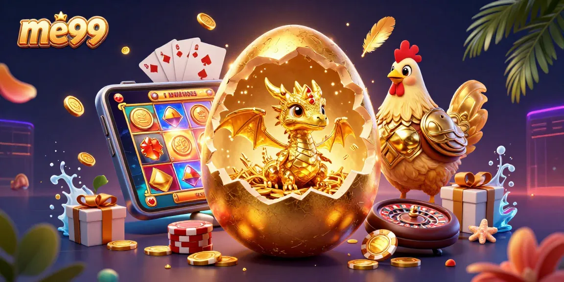 Experience big wins at me99 Casino with a newborn dragon and vibrant gaming elements.