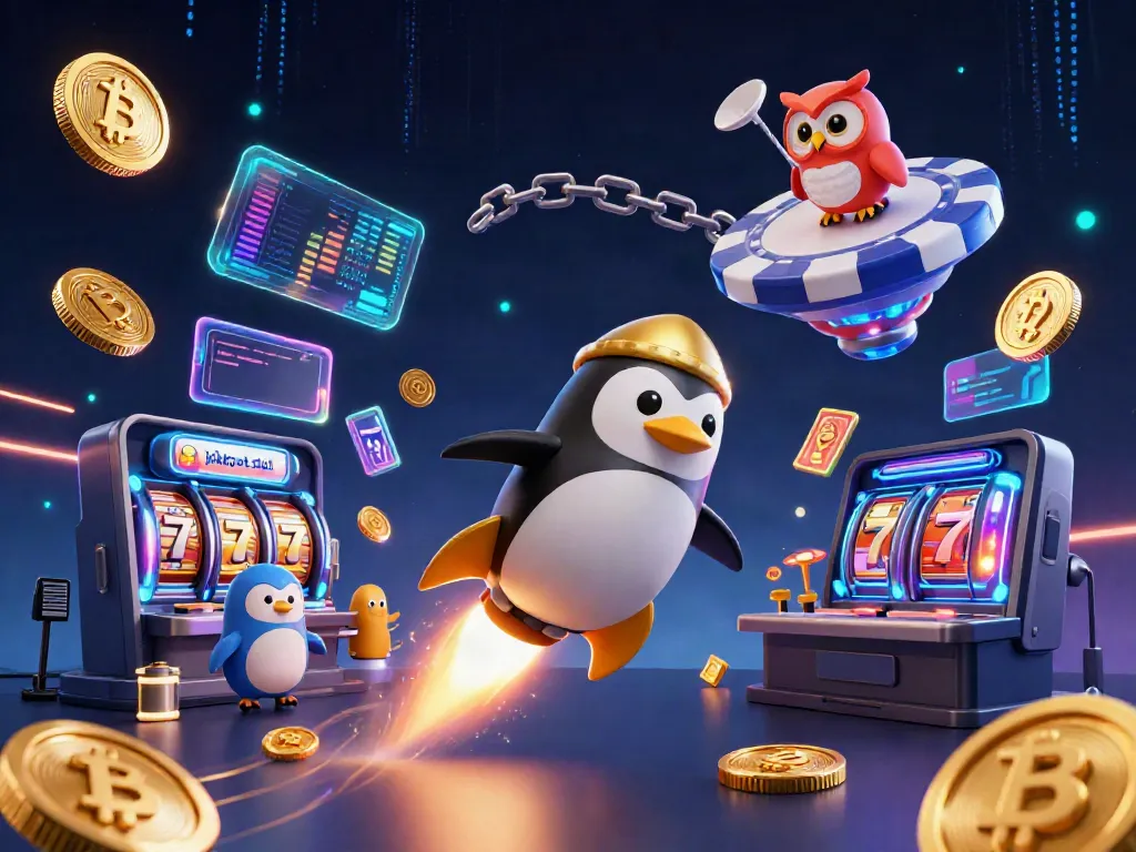 Spin the jackpot slot reels with a unique cosmic penguin adventure.