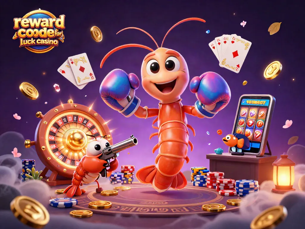 Play with the reward code for lavish luck casino, featuring vibrant 3D gambling characters surrounded by gold coins.