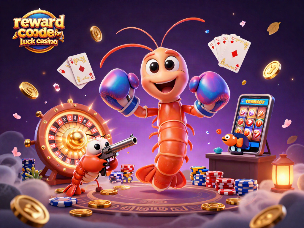 Play with the reward code for lavish luck casino, featuring vibrant 3D gambling characters surrounded by gold coins.