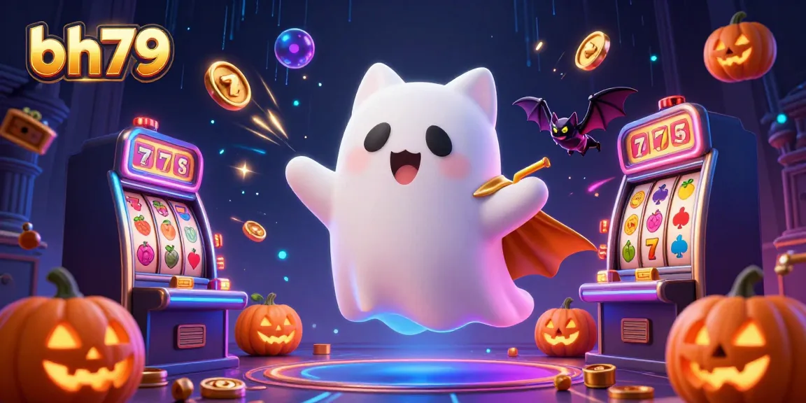 Experience thrilling casino excitement with bh79's animated ghost cat and vibrant slot elements