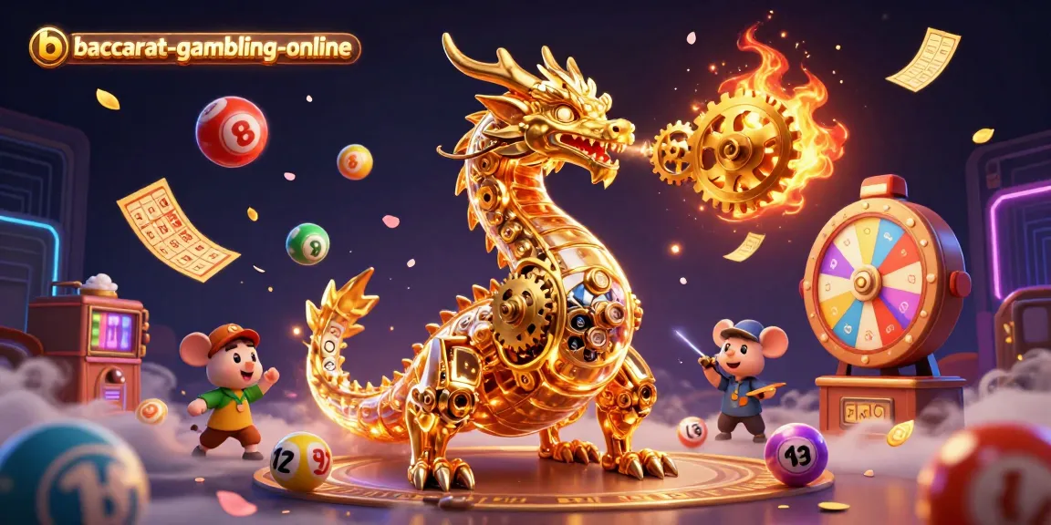 Engage with baccarat-gambling-online as the golden dragon breathes gears amidst lottery excitement.