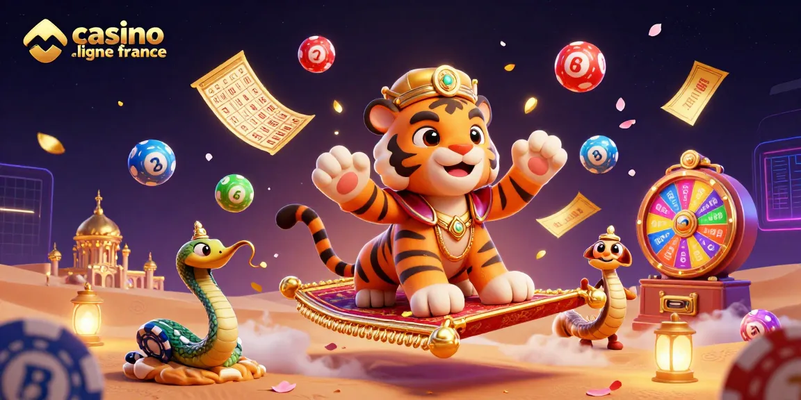 Illustration dynamique de jeux avec le casino en ligne France, mettant en avant des personnages féériques et des ballons de loterie colorés.