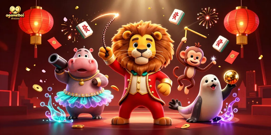 Engage with agamebai’s exhilarating circus-themed casino scene featuring dynamic characters and vibrant gaming elements.