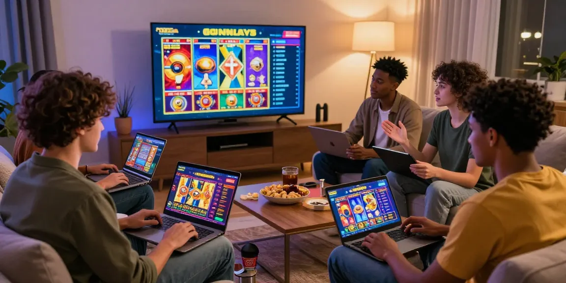 TATA4D Mix Parlay menunjukkan suasana bermain slot di rumah dengan pemain antusias dan grafik permainan yang menarik.