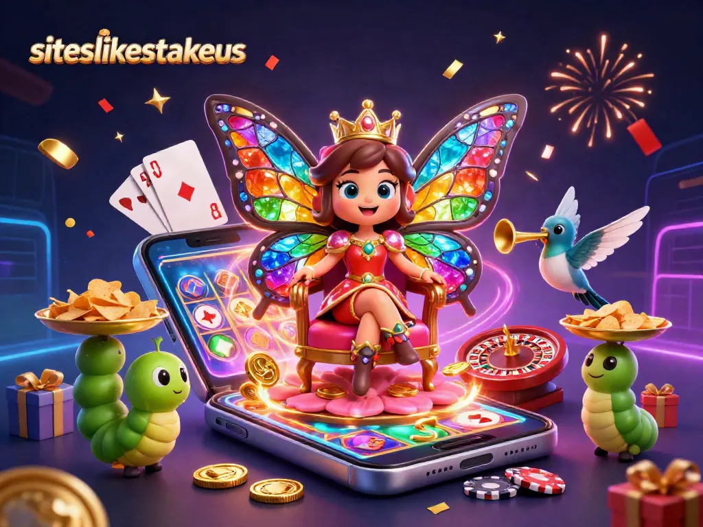Experience excitement at siteslikestakeus with vibrant casino-themed 3D illustration featuring engaging game elements.