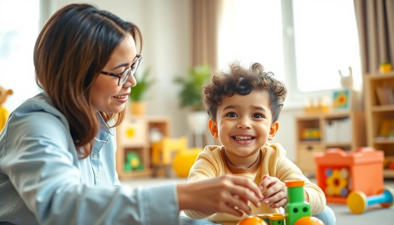 Therapist providing ABA therapy in Brighton to a child in a bright, positive environment.