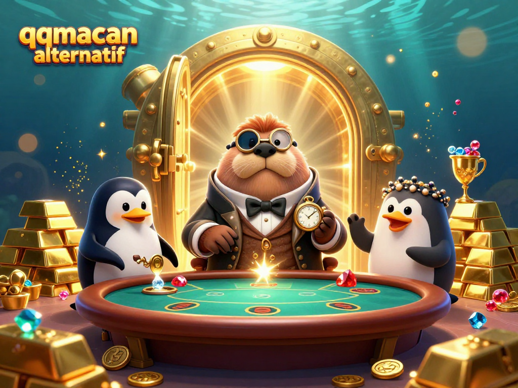 Engage in thrilling underwater poker excitement with qqmacan alternatif in a vibrant, gem-filled scene.