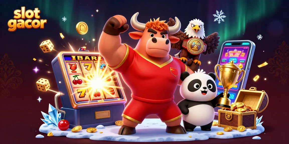Engage with slot gacor themed visuals showcasing a joyful casino scene featuring characters and thrilling game elements.