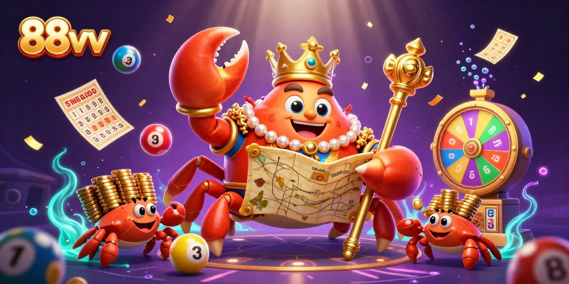 Experience the vibrant casino spirit with 88vv's golden crab emperor amidst lottery excitement.