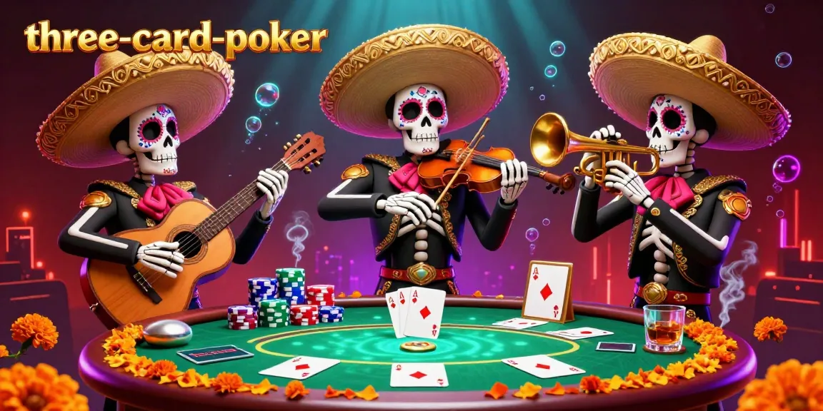 Engage in three-card-poker with a vibrant mariachi band surrounding a lively poker table.
