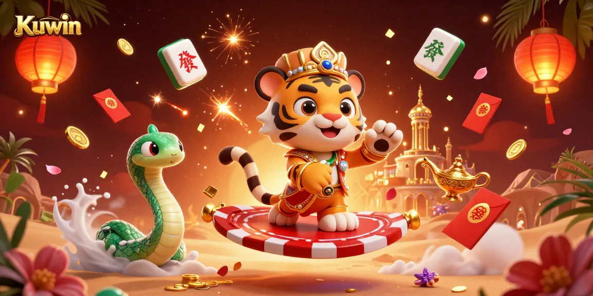 Experience online gaming excitement with Kuwin, featuring vibrant 3D characters and magical casino elements.