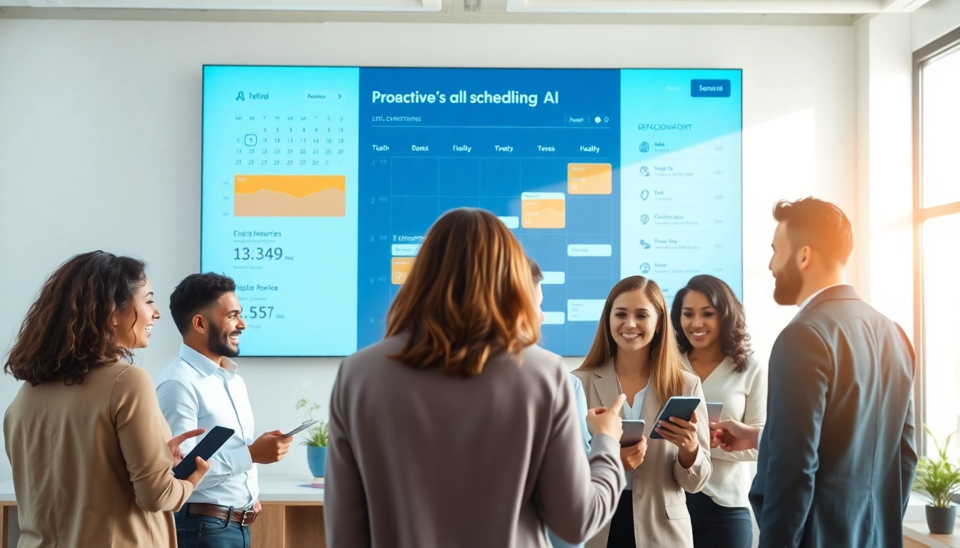 Showcasing proactive scheduling AI in a collaborative office setting to enhance productivity.