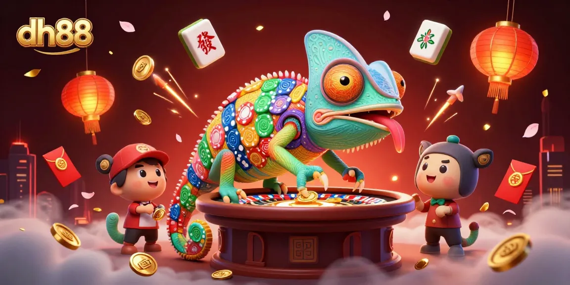 Experience thrill and excitement at dh88 with vibrant casino elements and a playful chameleon!
