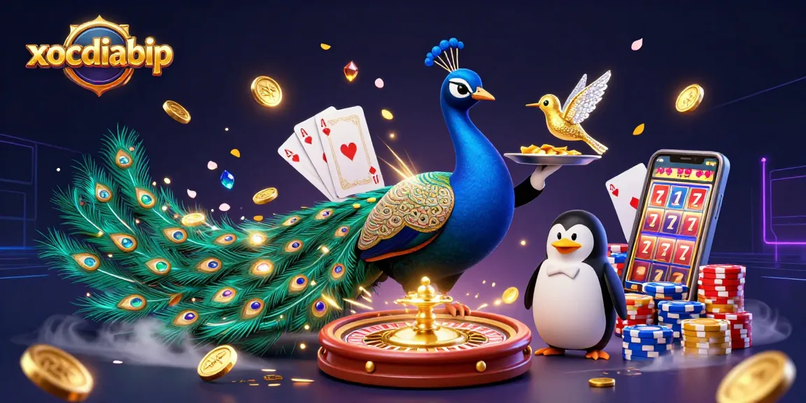 xocdiabip offers a vibrant casino experience with colorful characters, scattered golden coins, and immersive game elements.