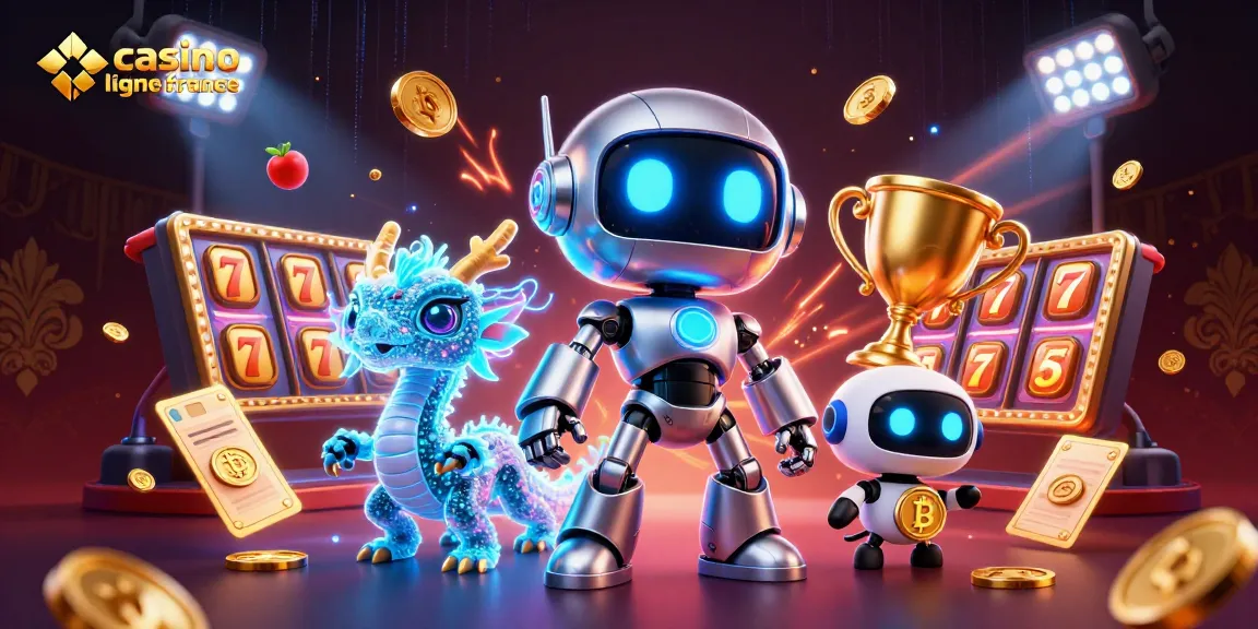 Jouez aux machines à sous dans le meilleur casino en ligne France avec symboles lumineux et personnages en 3D.