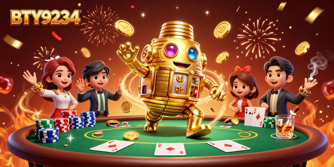 Experience thrilling gameplay with BTY9234 and dazzling poker elements in this vibrant 3D illustration.