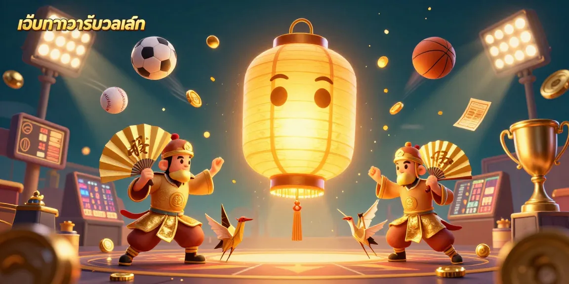 Engage with เว็บบาคาร่ารับวอเลท in this lively 3D casino scene featuring floating spirits and dynamic sports elements.