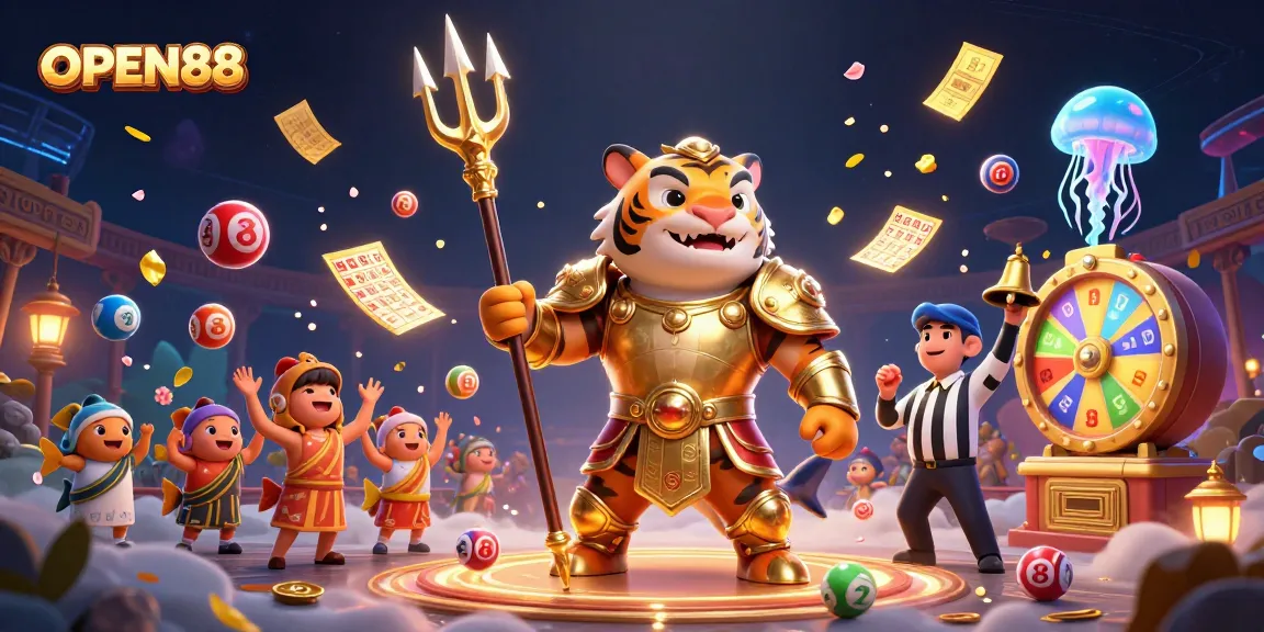 Engage in exciting gaming at OPEN88 with a lively underwater scene full of dynamic lottery action.