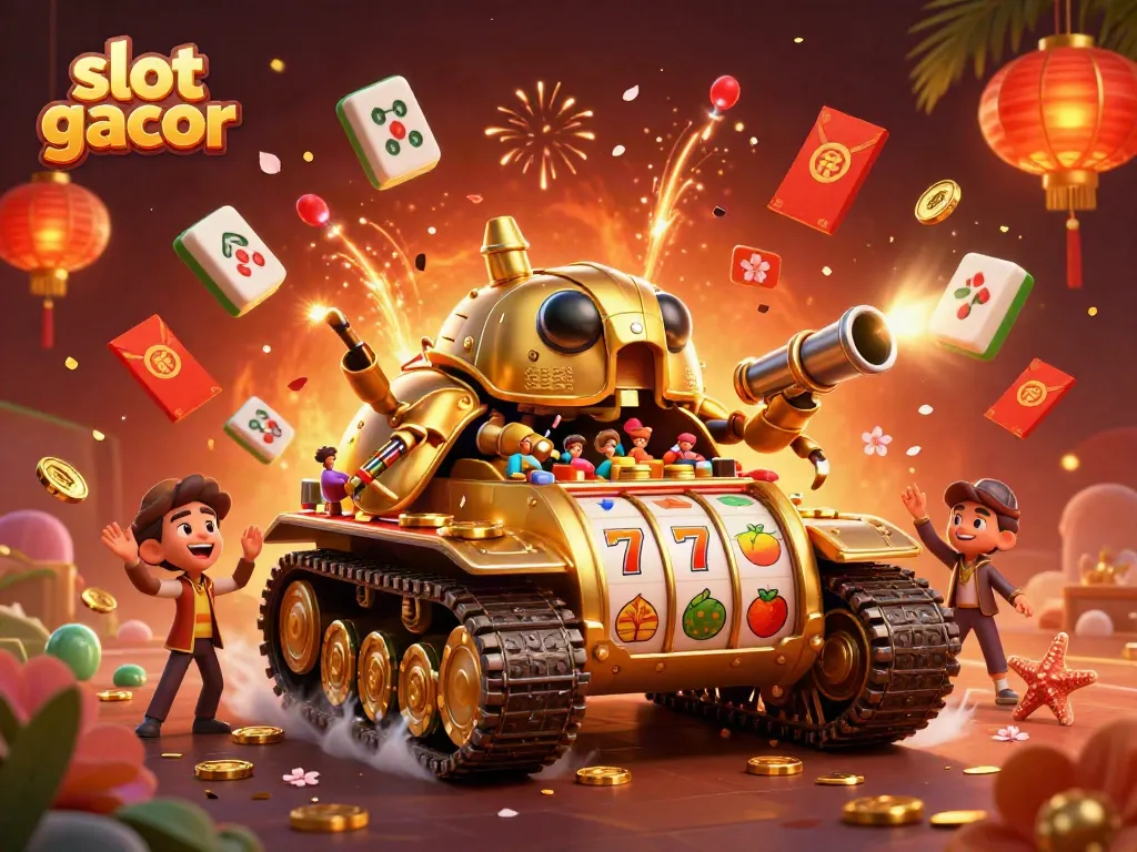 Experience slot gacor action with a vibrant casino scene inside a golden beetle tank.