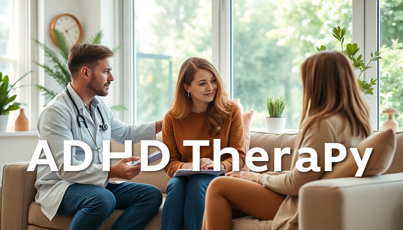 Engaging session illustrating ADHD Therapy with a therapist and client in a calming office.
