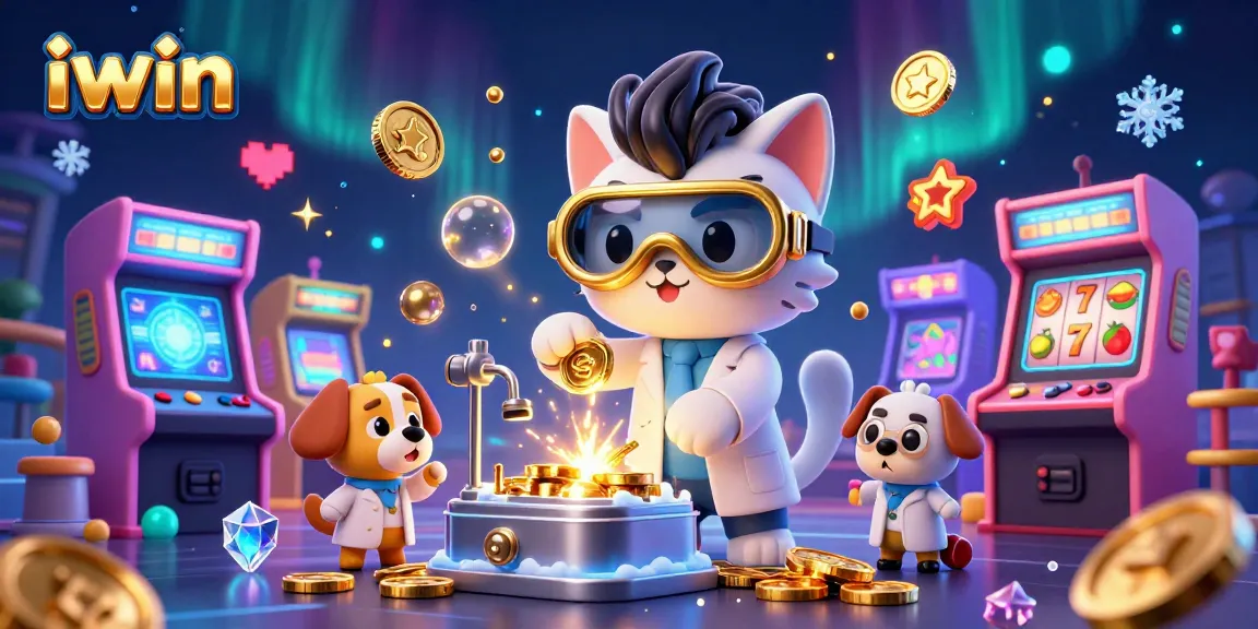 Engage with iwin’s thrilling slots in an animated casino scene with vibrant characters.