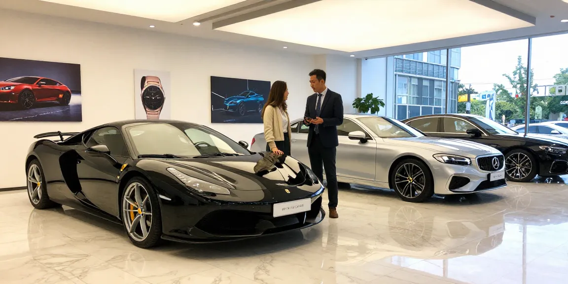 LUXURY 777 di showroom mobil mewah dengan kendaraan premium dan atmosfer yang mengundang.
