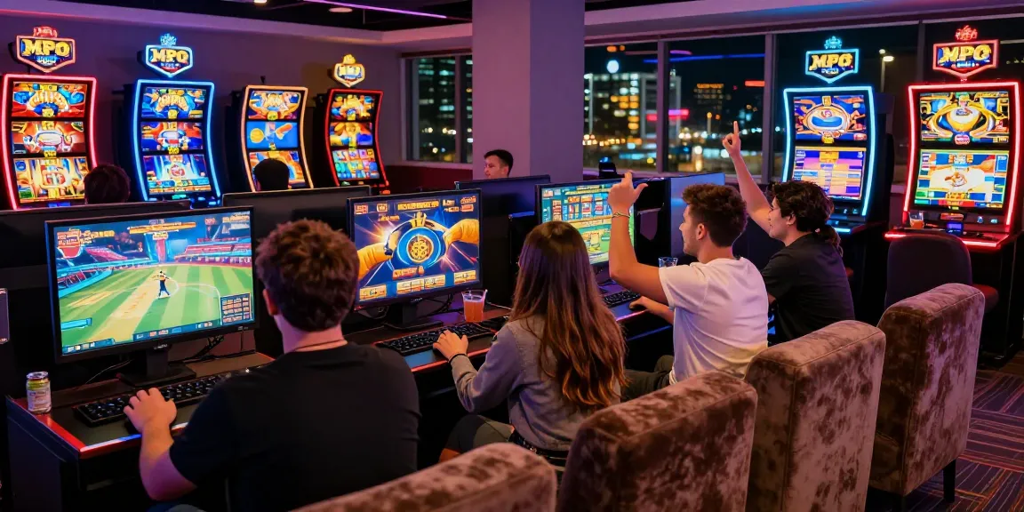 Exciting players enjoying slot MPO games in a vibrant casino lounge