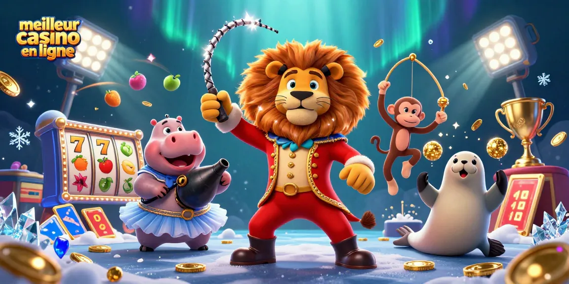 Découvrez les jeux du meilleur casino en ligne avec des personnages de cirque et des éléments de machines à sous.