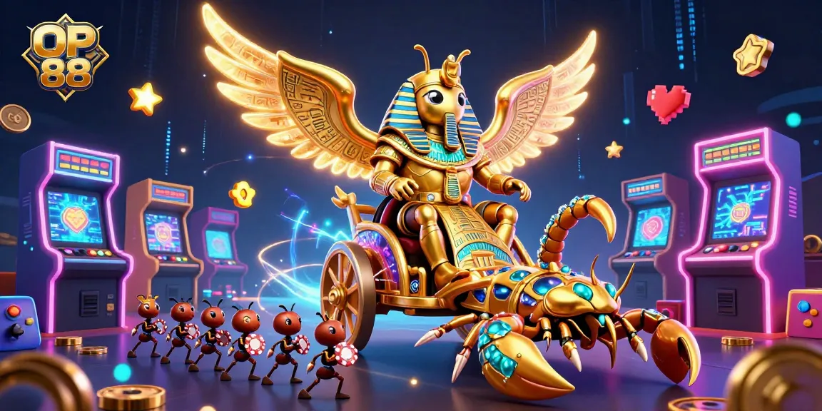 Experience thrilling gaming adventures at OP 88 with a vibrant casino-themed 3D illustration.