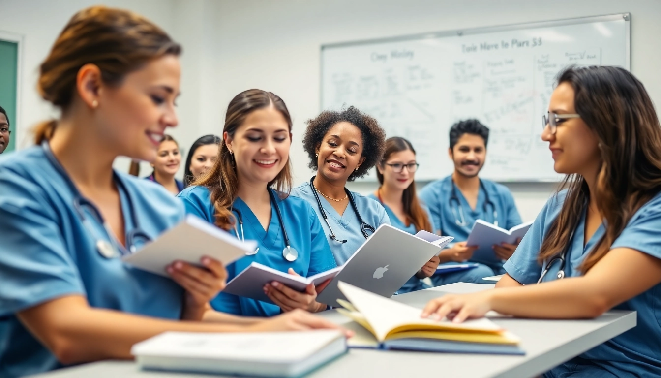 Students collaborate in a vibrant classroom at the Houston Trusted NCLEX review center.
