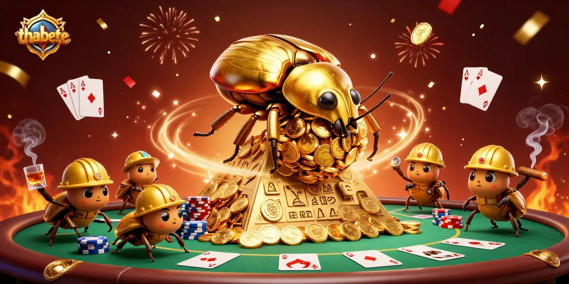 Experience the excitement of thabete with a dynamic casino-themed 3D illustration featuring gold, poker, and celebration.