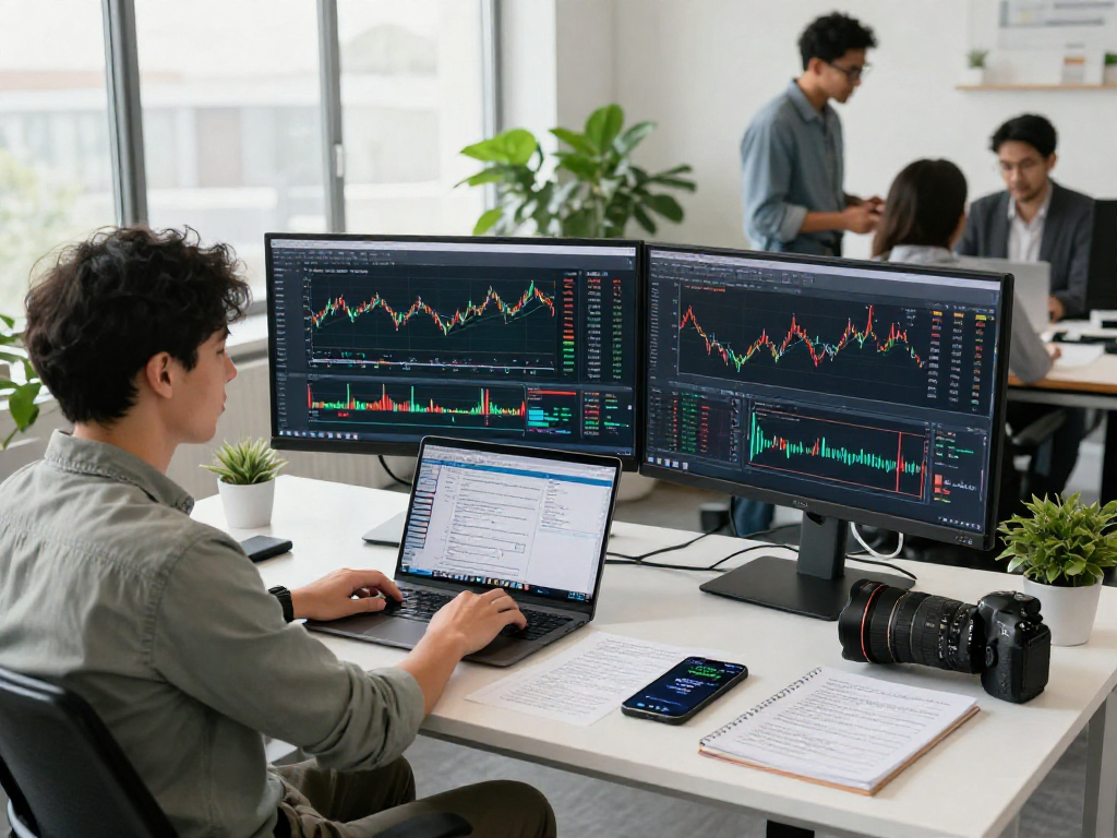 Real-time TradingView displays in a professional trading workspace with multiple monitors.