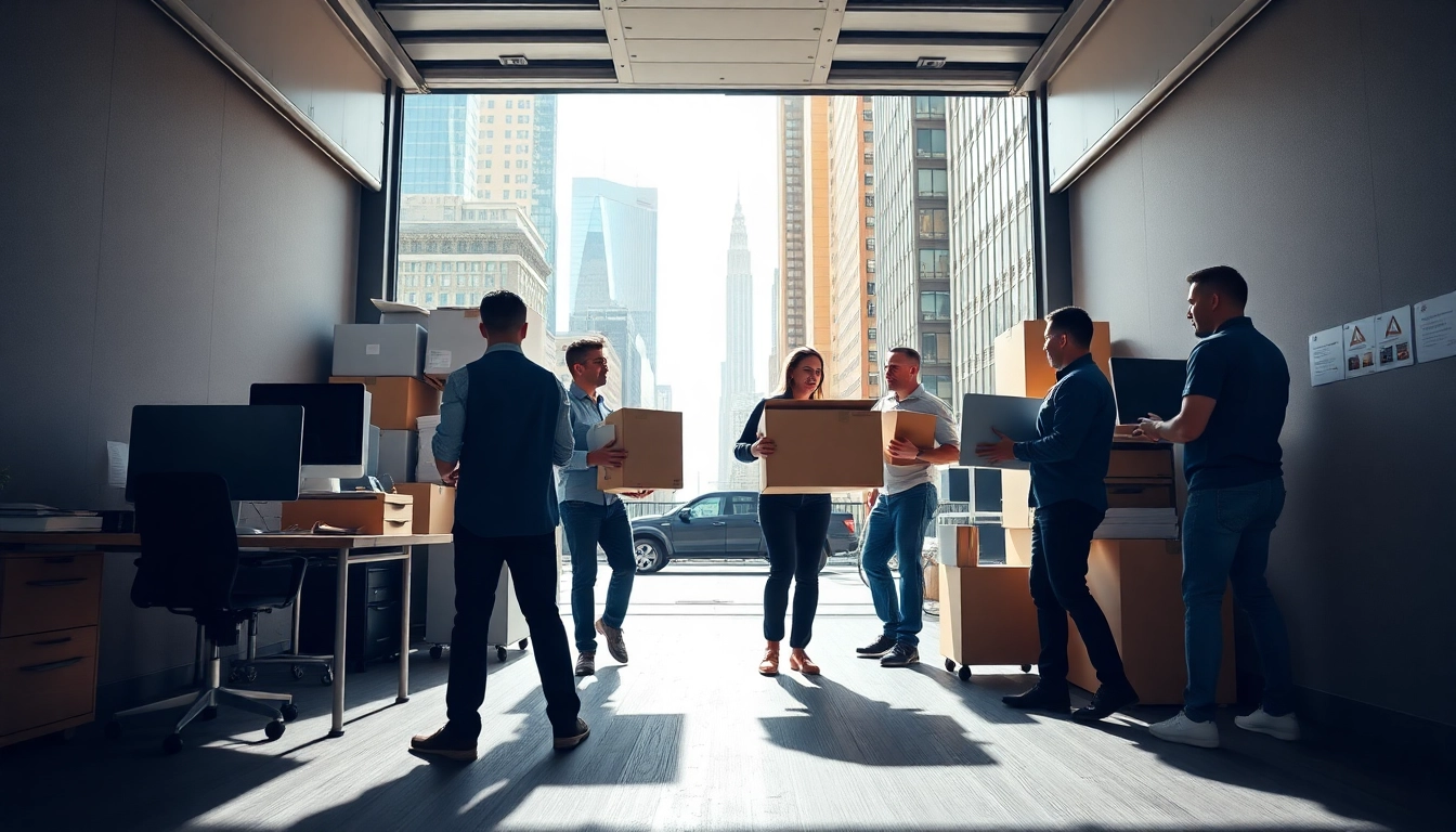 Commercial Moving Services NYC team efficiently relocating office equipment in a busy environment.