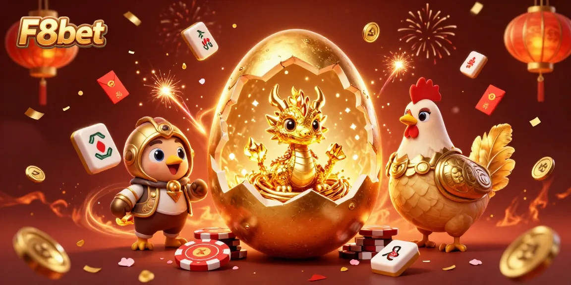 Experience the thrill of F8bet with a vibrant casino illustration featuring a golden dragon and poker chips.