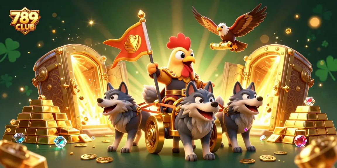 Experience thrilling action at 789CLUB with a golden war chariot and treasure bursting forth.